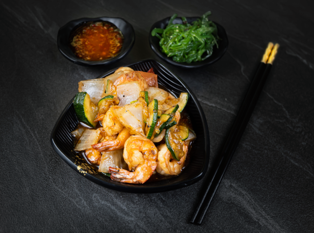Gambas con Salsa de Ostras